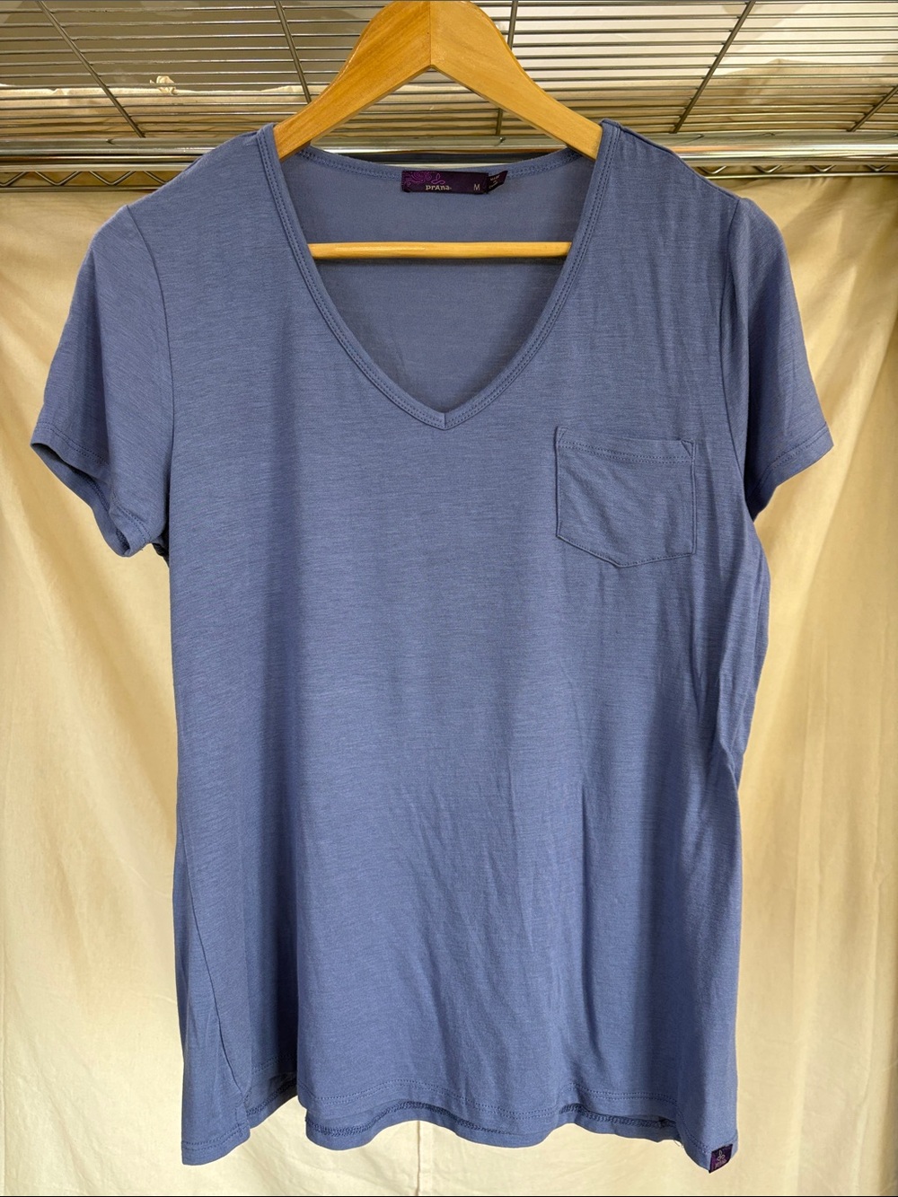 Prana Slate Blue V-Neck Pocket Short Sleeve Tee
